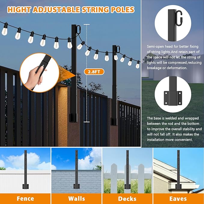 4 Pack String Light Poles, 2.8 Ft Light Poles - Image 2