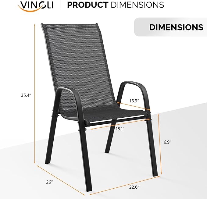 VINGLI 4 Pack Stackable Outdoor Bar Chairs – High Back Sling Chairs - Image 3
