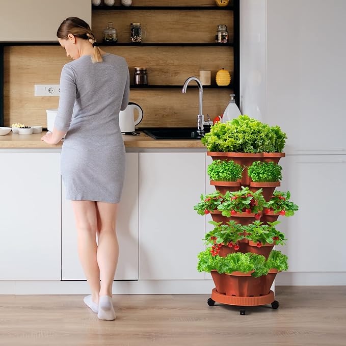 Strawberry Vertical Planter, 5 Tiered Stacking Garden Tower, Stackable Herb - Image 5
