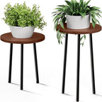 Plant Stand Indoor 2 Pack: Plant Table 14''&20'' Wooden & Metel Heavy Duty by SAKSUNFORYOU