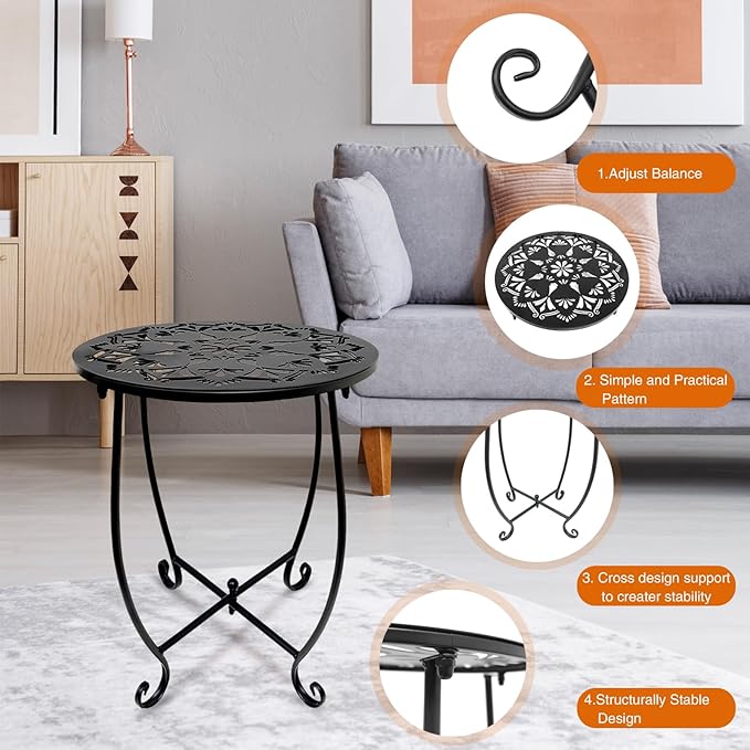 Patio Side Table, Weather Resistant Metal Side Table, Small Round Outdoor End - Image 5