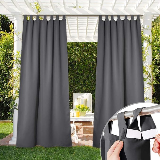 NICETOWN Outdoor Curtain for Patio Waterproof 95 inch Length, Sticky Tab Top by NICETOWN