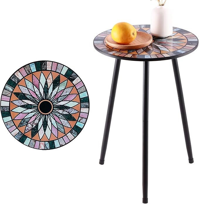 Party Zealot 1 Pack Metal Mosaic Round Side Table Small 13.4" End Patio Round by PartyZealot