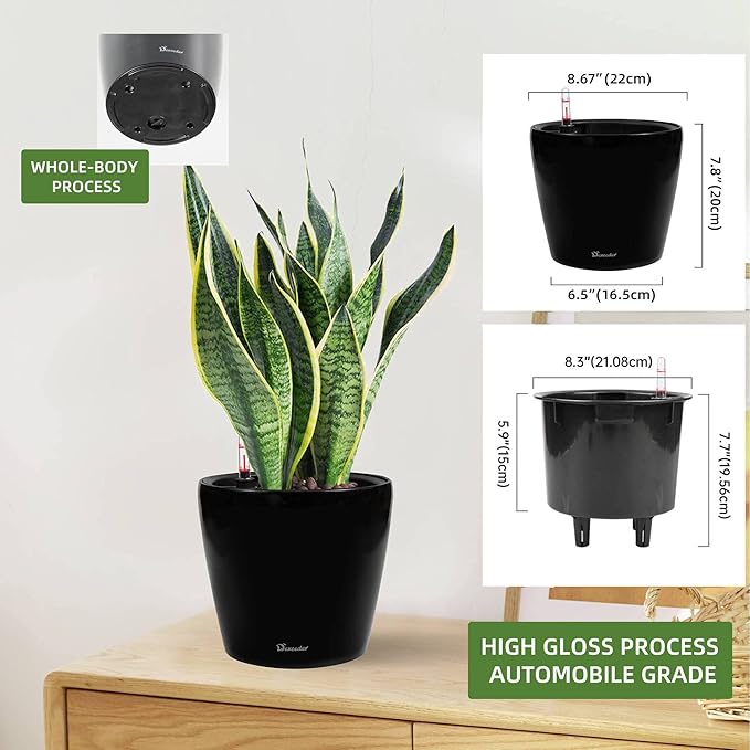 Dexceder 9x8 Inches High Gloss Self Watering Planter Indoor Outdoor, Inner Pot - Image 3