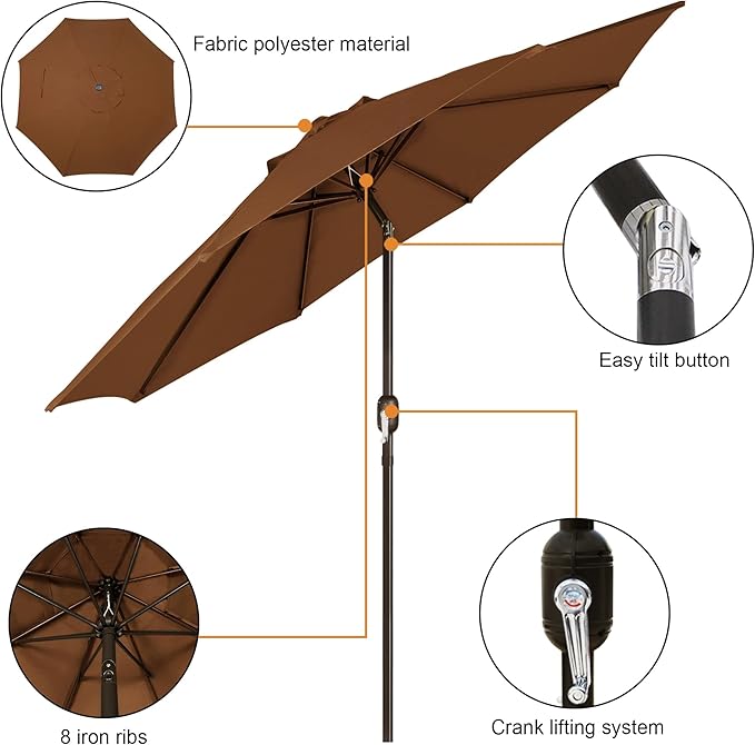 Blissun 9' Outdoor Patio Umbrella, Outdoor Table Umbrella, Yard Umbrella - Image 2