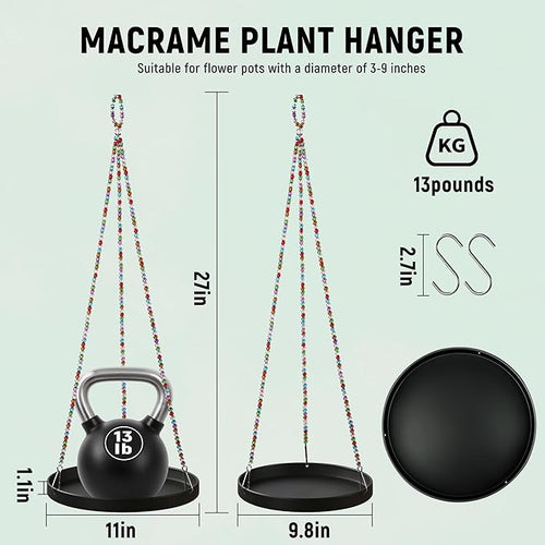 2-Pack Modern Boho Macrame Plant Hanger, 10/11 Inch Metal Hanging Planter Holder - Image 2