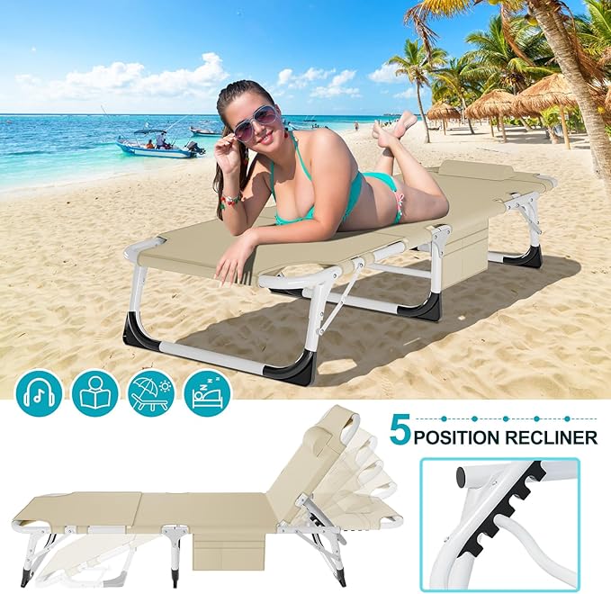 ABORON Oversized Folding Sun Tanning Chair, 3 in 1 5-Position Adjustable - Image 4