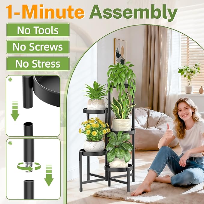 iDavosic.ly Plant Stand Indoor Outdoor, 5 Tier Corner Metal Flower Display - Image 2