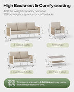 Aluminum Outdoor Patio Couch, 3 Seats HDPE Rope Patio Sofa - Image 2