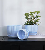Ton Sin Sky Blue Ceramic Flower Pots, Modern Indoor Decorative Plant Pots Set - Image 7