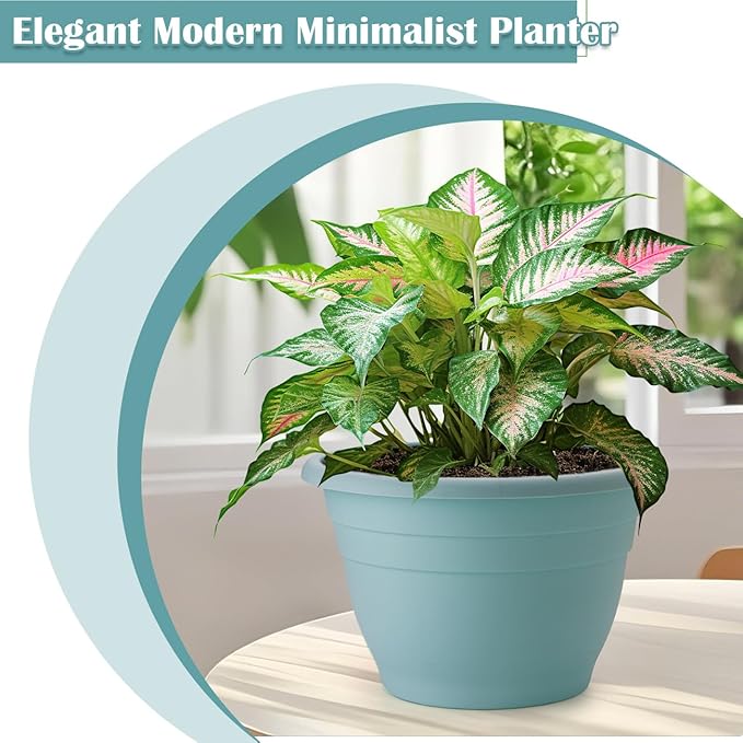 3 Pack 11 Inch Plant Pots with Drainage Hole and Plug, Durable Plastic Flower - Image 3