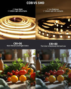 80FT/24m COB LED Strip Light Warm White Dimmable 3000K High Lumen CRI 90+ - Image 4