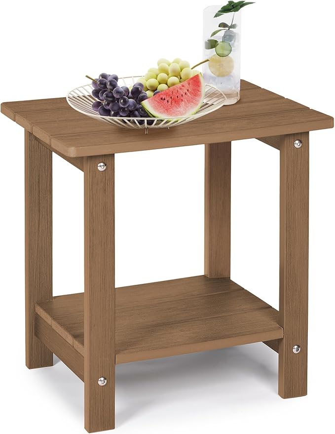 LUE BONA Adirondack Outdoor Side Table, 2-Tier Brown-Oil HDPS Patio End Table by LUEBONA