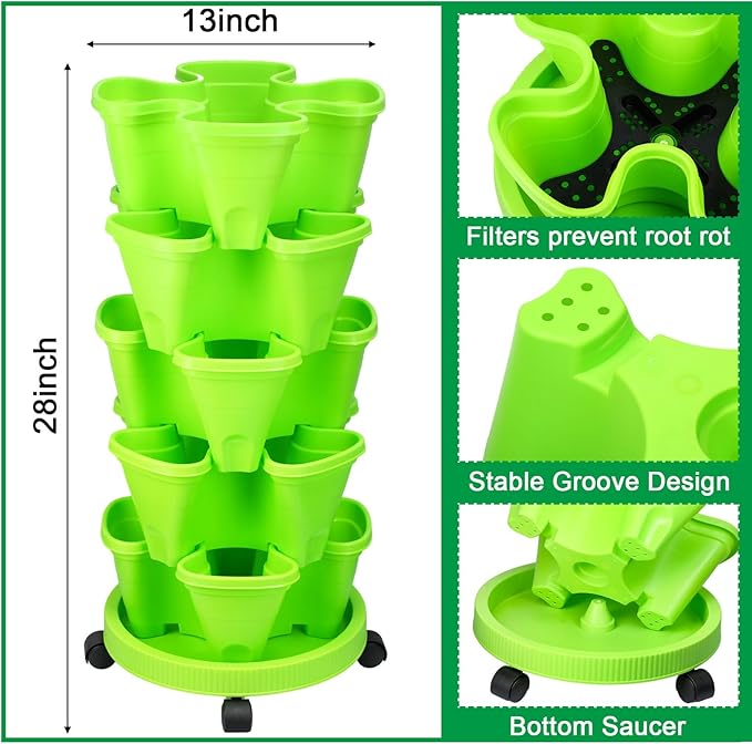 Umigy 2 Set 5 Tier Stackable Planters Vertical Garden Planters - Image 2