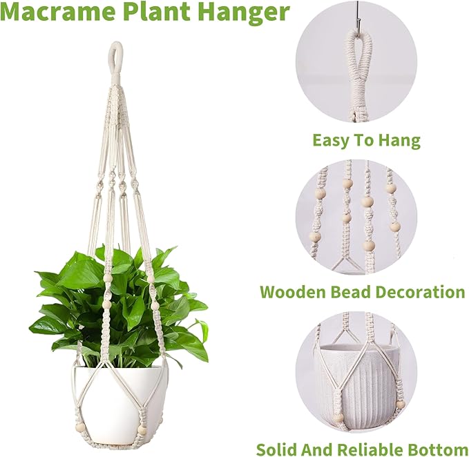 Macrame Plant Hanger Set of 2, 35 Inch Indoor Hanging Planter - Image 6