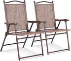 Giantex Set of 2 Patio Folding Chairs, Outdoor Patio Dining Chairs w/Armrest by Giantex