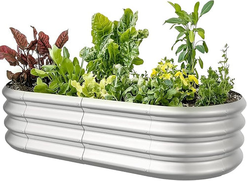 4x2x1ft Oval Galvanized Raised Garden Bed Outdoor 9-in-1 Large Metal Modular by IDEAFAMILY