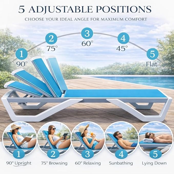 Kozyard Outdoor Chaise Lounge Chair, Full Flat Adjustable Patio Lounger - Image 6
