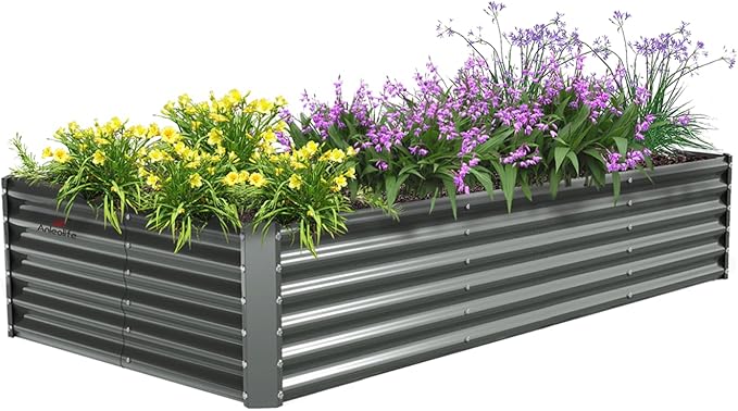 A ANLEOLIFE 8X4X1.5 ft Galvanized Raised Garden Beds Outdoor, Rectangular Metal by AAnleolife