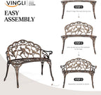 VINGLI 38.5" Patio Park Garden Outdoor Metal Rose Bench, 2-Person Cast Iron - Image 6
