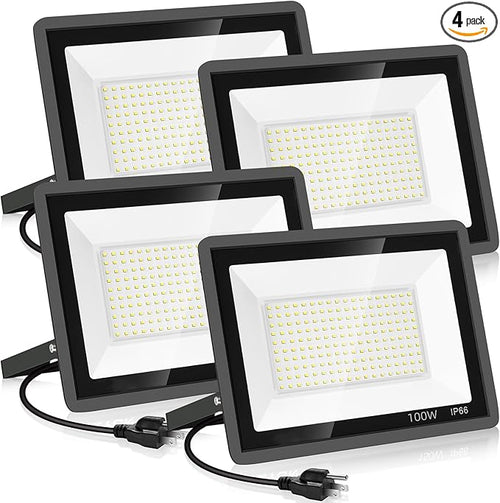 4 Pack 100W LED Flood Light, Super Bright Exterior Security Lights by YANYCN