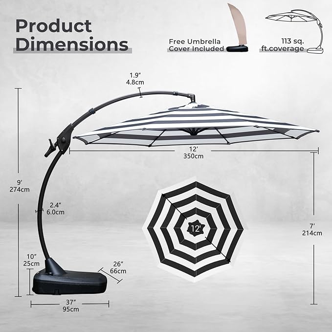 Grand patio 12FT Outdoor Round Offset Umbrella Large Patio Aluminum Cantilever - Image 4