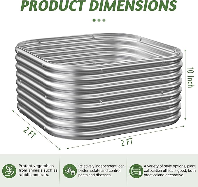 4 Pcak 2x2FT Raised Beds for Gardening, Corrugated Galvanized Steel Raised - Image 2