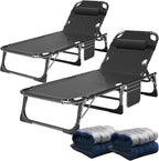 ABORON 2PK Heavy Duty Tanning Chair, 5-Gear Outdoor Folding Chaise Lounge Chair by ABORON