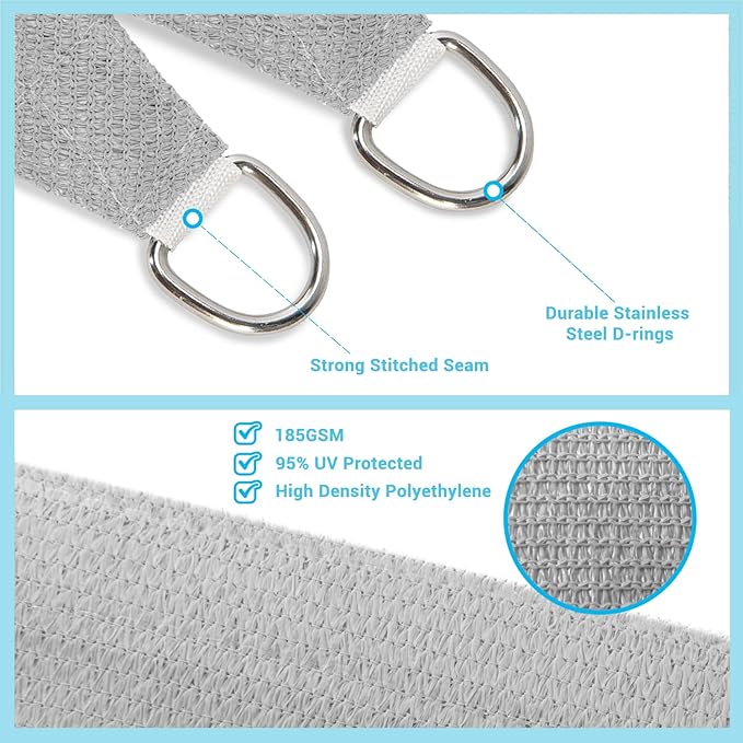 AsterOutdoor Sun Shade Sail Rectangle 8' x 12' UV Block Canopy - Image 3