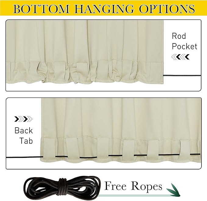 NICETOWN 2 Panels Outdoor Curtains Waterproof Pocket & Back Tab on Top & Bottom - Image 2