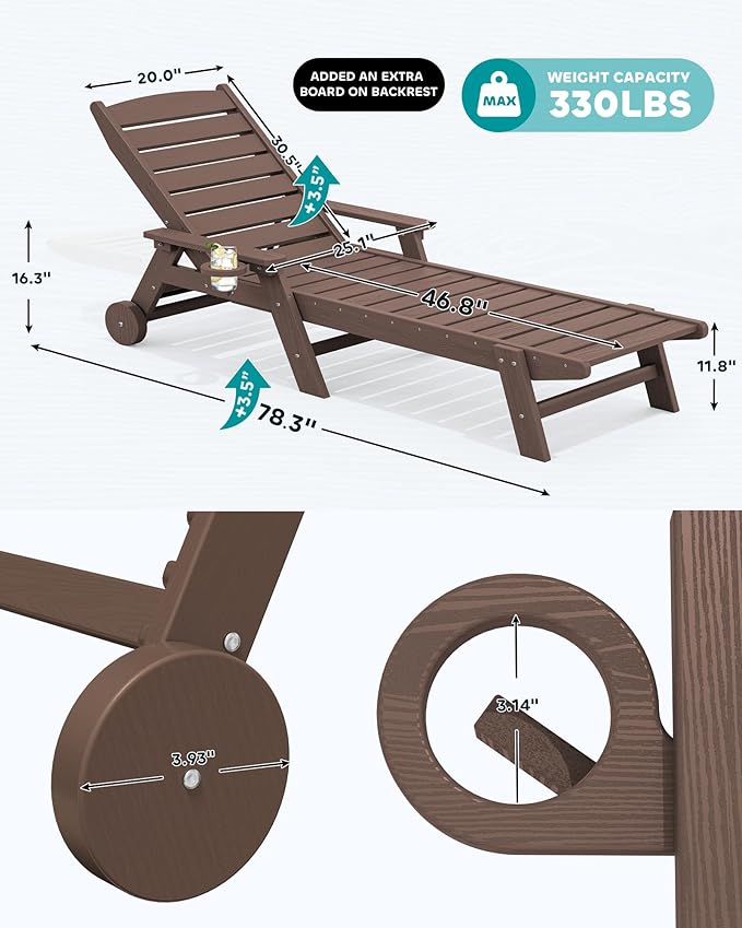 SERWALL Patio Chaise Lounge Chair Set of 2, Poly Lounge Chair - Image 3