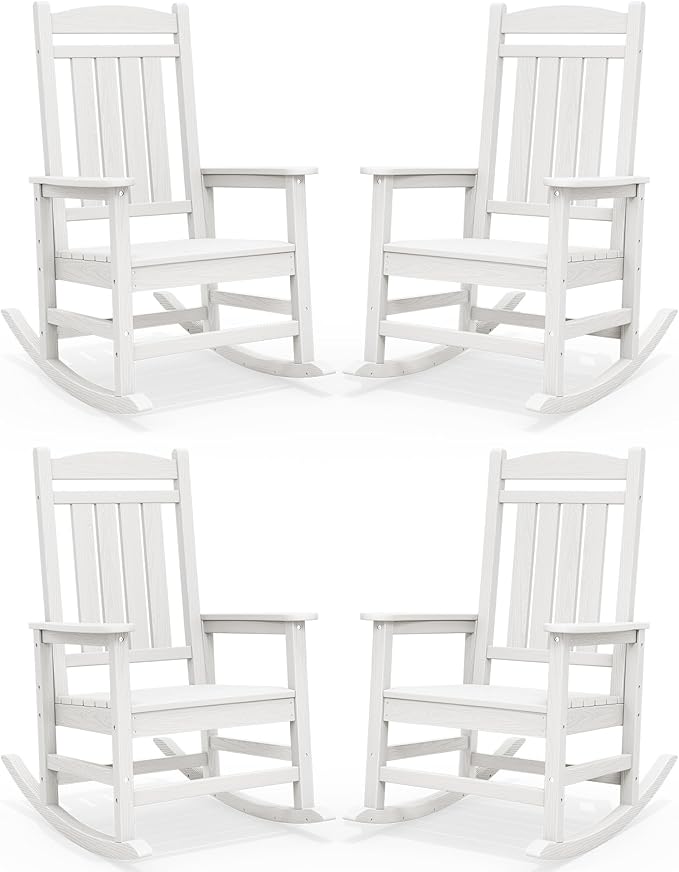 SERWALL Outdoor Rocking Chairs Set of 4, Oversized HDPE Porch Rockers by SERWALL
