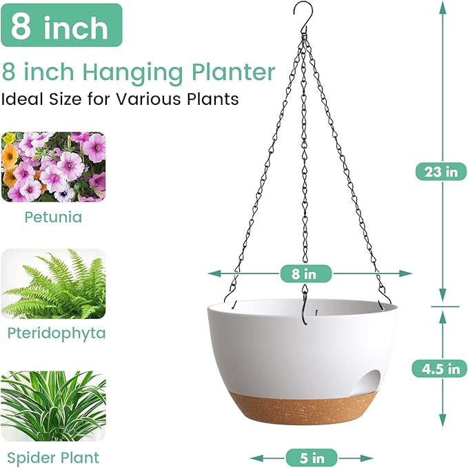 4 Pack 8 Inch Self Watering Hanging Planters - Image 3