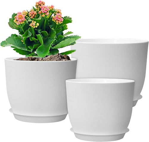 12/10/9 inch Large Plant Pots, 3 Pack Modern Decorative Plastic Planters by WSMKSZ