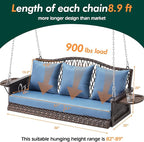 Upgraded Wicker Hanging Porch Swing Heavy Duty 900 LBS 3-Seat Outdoor Patio - Image 7