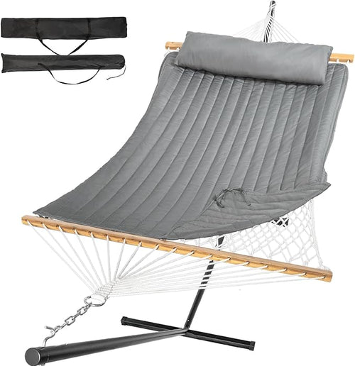 2 Person Outdoor Hammock with Stand, Cotton Rope Hammock with Polyester Pad by Unknown