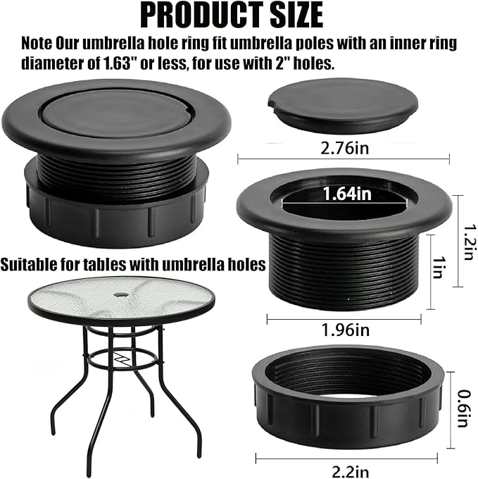 Patio Table Umbrella Hole Ring Plug Cap Set, Yard Parasol Table Hole Cover - Image 2
