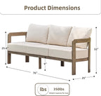 Outdoor Couch Aluminum Patio Furniture, 3-Seat All-Weather Metal Modern Patio - Image 2