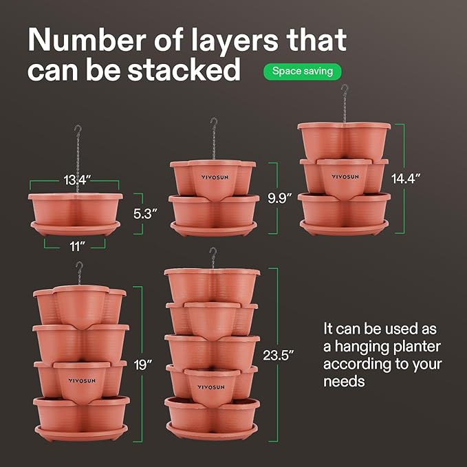 VIVOSUN 2-Pack 5 Tier Vertical Gardening Stackable Planter - Image 4
