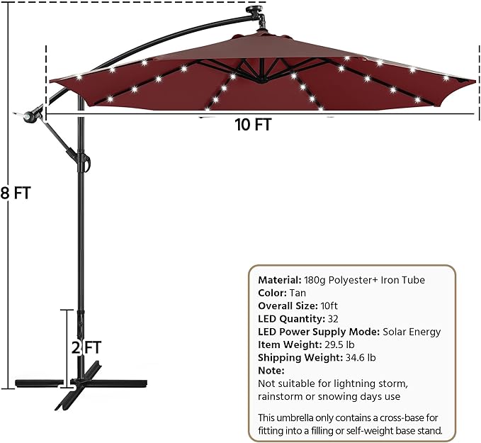 Yaheetech 10FT Solar Offset Umbrella - Image 3