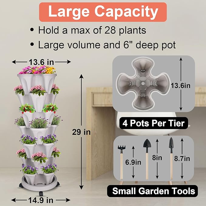 GameXcel Vertical Planter 7 Tier Stackable Planters Garden Planters Strawberry - Image 4