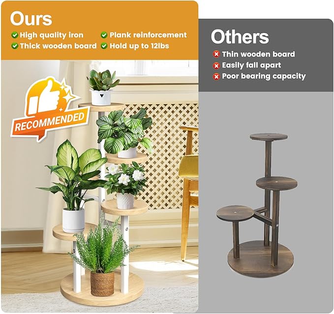 GEEBOBO 5 Tier Plant Stand Indoor, Metal Wood Plant Stands - Image 4