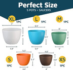 Multicolor Plant Pots with Drainage Holes & Saucers 5 Pack, Indoor & Outdoor - Image 2