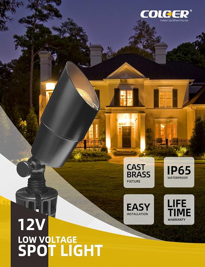 COLOER Brass Low Voltage Landscape Spotlight 12-Pack - Image 2
