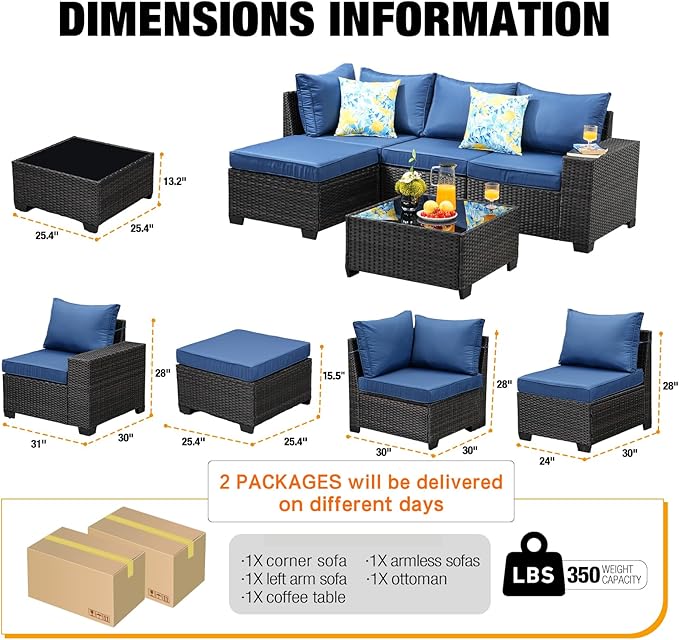 5 Pieces Patio Furniture Set All-Weather Outdoor Wicker Sectional Conversation - Image 3