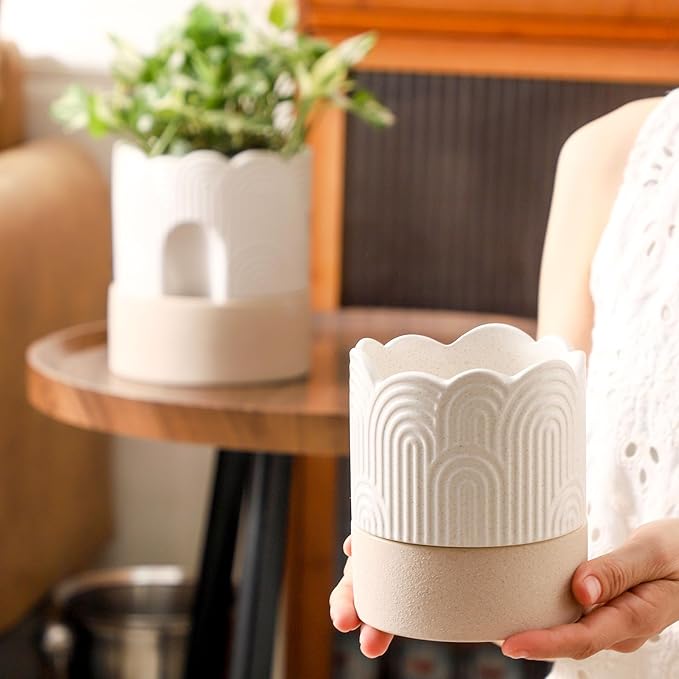 Nihow Self Watering Plant Pot: 4.5 Inch Ceramic Planter - Image 4