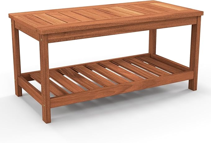 Tangkula Wood Outdoor Coffee Table, 2-Tier Patio Coffee Table by TANGKULA