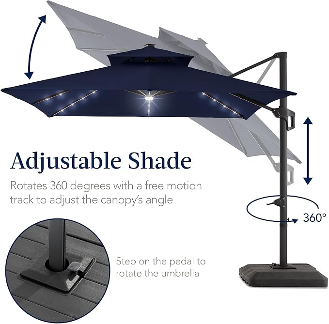 Best Choice Products 12x12ft LED Cantilever Patio Umbrella w/Base Included & - Image 5