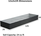 12x2x1 ft Galvanized Raised Garden Bed, Outdoor Planter Box Metal Patio Kit - Image 2