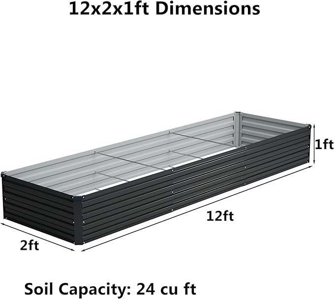 12x2x1 ft Galvanized Raised Garden Bed, Outdoor Planter Box Metal Patio Kit - Image 2